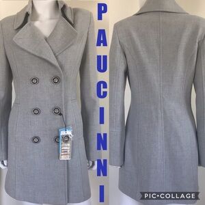 NWT WOMEN COAT DOUBLE-BREASTED LINED LIGHTLY INSULATED FITTED‎ LIGHT GRAY JACKET